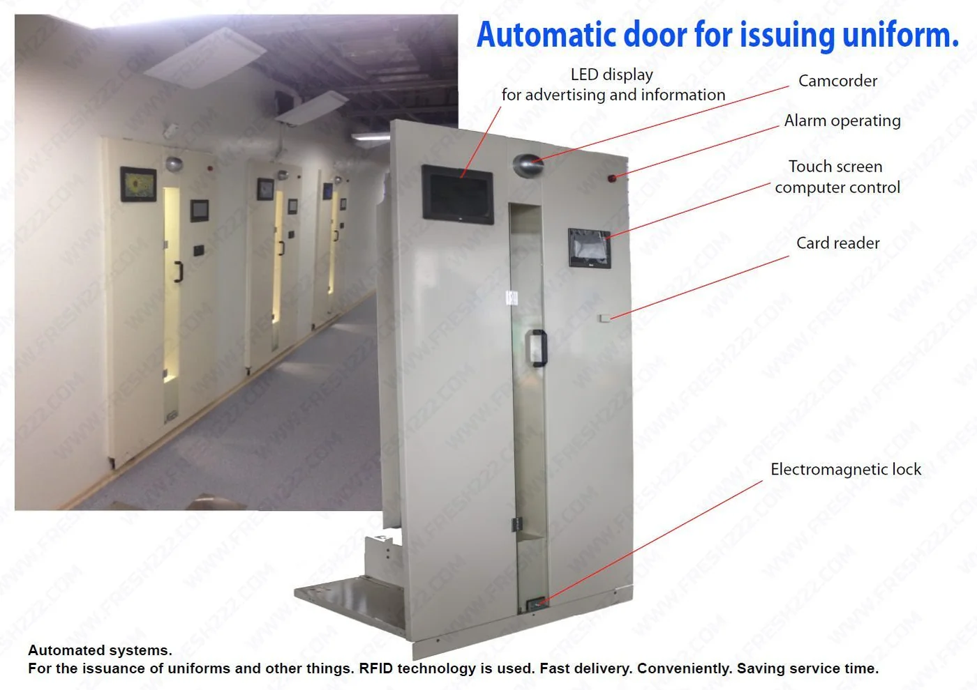automated uniform storage workflow: Automatic uniform storage room with controlled issue doors