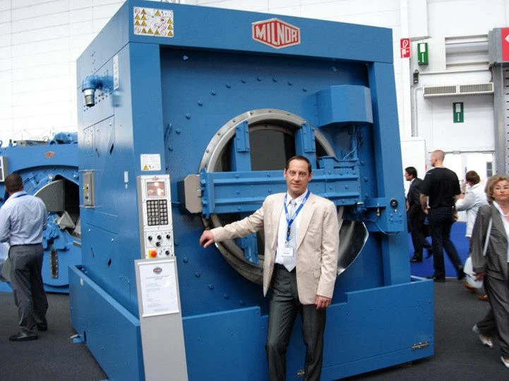 Industrial laundry machine displayed at the Clean Show